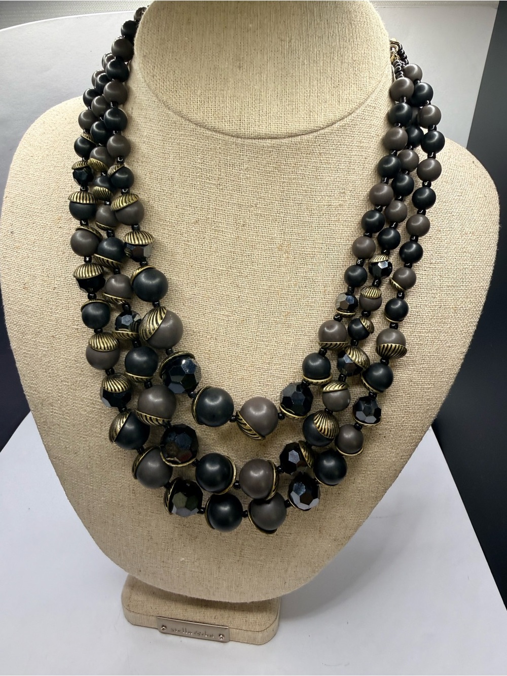 Triple-Strand Black and Bronze Statement Necklace